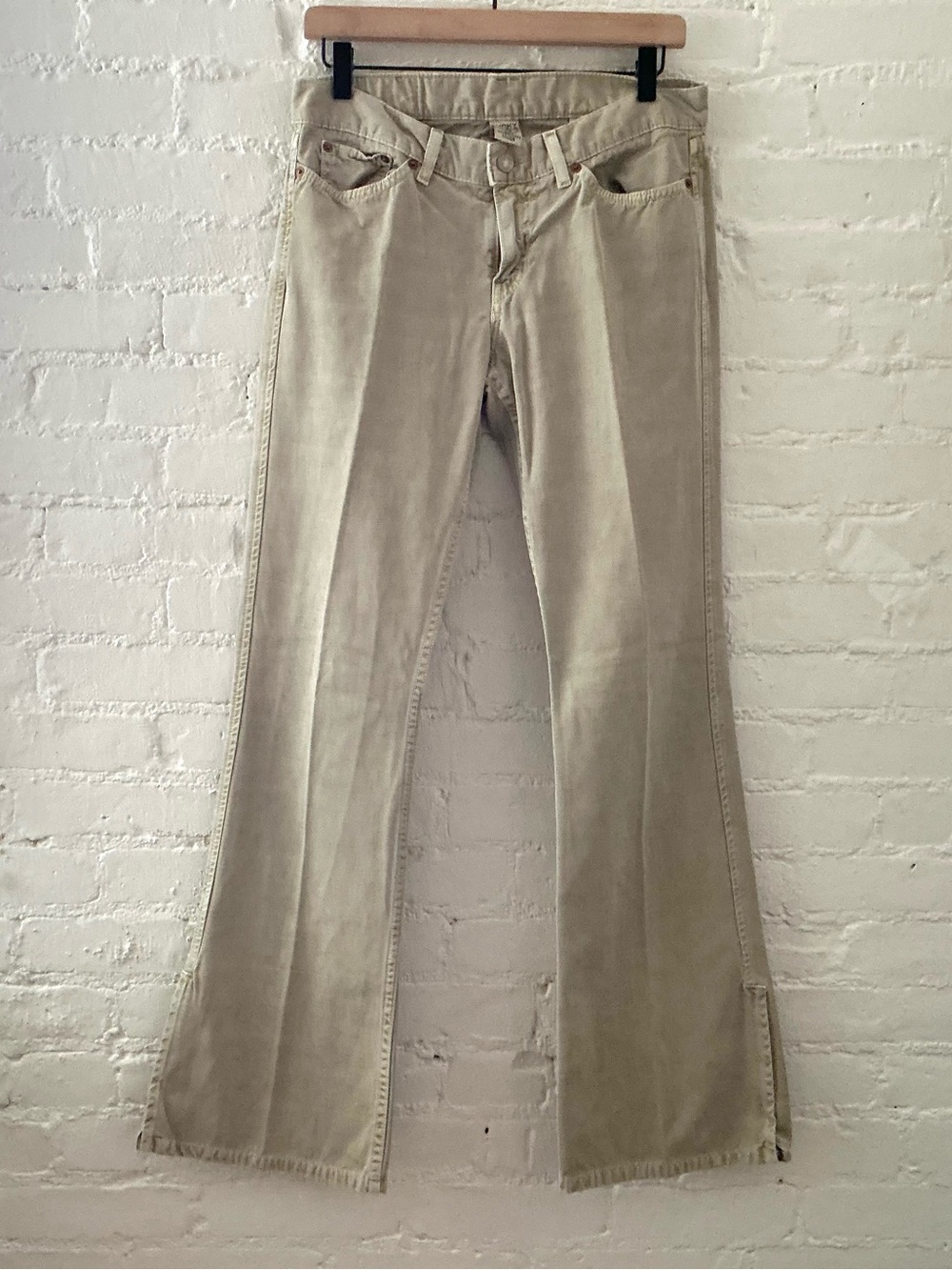 VTG Lucky Brand Flare Jeans Tan Khaki Denim Y2K Dungarees Low Rise Womens 8/29
